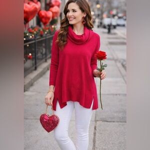 Pink Tunic Crowl Turtleneck Sweater Slit Side Oversized